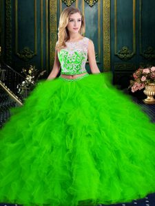 Designer Scoop Sleeveless Tulle Floor Length Zipper Sweet 16 Dresses in with Lace and Ruffles