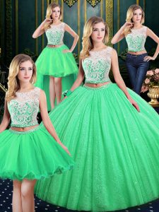 High Class Four Piece Scoop Sleeveless Lace and Sequins Floor Length Sweet 16 Dresses