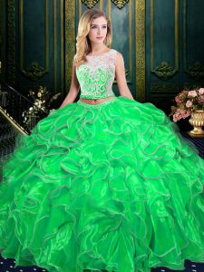 Scoop Zipper Quinceanera Gowns Lace and Ruffles Sleeveless Floor Length