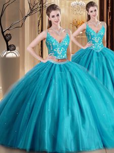 Sleeveless Beading and Lace and Appliques Lace Up Ball Gown Prom Dress