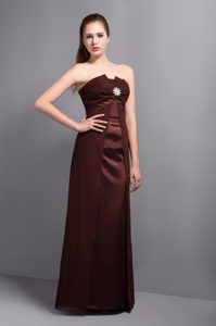 Elegant Brown Strapless Taffeta Prom Dresses for Bridesmaid with Beading