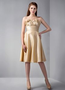 Gold Empire Strapless Short Ruched Bridesmaid Dress in Elastic Woven Satin