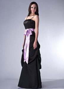 Customize Black Spaghetti Straps Prom Bridesmaid Dresses in Satin with Sash