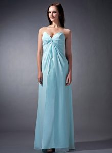 Elegant Baby Blue Column Sweetheart Prom Bridesmaid Dresses with Ruching