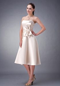 Champagne Princess Strapless Satin Bridesmaid Dress with Bowknot for Less