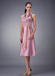 Brand New Light Pink Empire Halter Bridesmaid Dresses in Satin with Beading