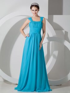 Elegant Teal Empire Square Prom Bridesmaid Dresses in Chiffon with Ruching
