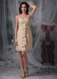Champagne Column Mini-length Chiffon Prom Bridesmaid Dress with Ruffles