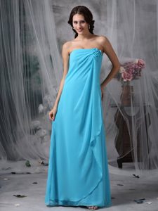 Baby Blue Empire Strapless Bridesmaid Dresses in Chiffon with Hand Flowers