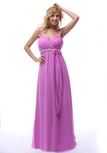 Lavender Spaghetti Straps Ruched and Beaded Bridesmaid Dresses in Chiffon