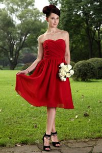 Red Empire Sweetheart Chiffon Ruched Prom Bridesmaid Dresses for Cheap
