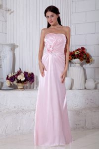 Light Pink Empire Strapless Ruched Bridesmaid Dress in Elastic Woven Satin