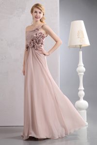 Unique Light Pink Empire Prom Bridesmaid Dresses with Hand Made Flowers