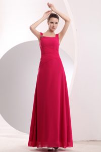 Cheap Hot Pink Ruched Bridesmaid Dress in Chiffon with Beading Best Seller