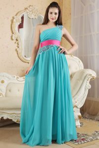 Teal Empire One Shoulder Prom Bridesmaid Dresses in Chiffon with Ruching