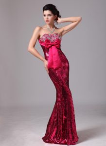 Sweetheart Mermaid Prom Celebrity Dresses with Paillette over Skirt and Bowknot