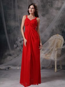Discount Red Empire Straps Prom Celebrity Dresses with Beading and Ruching