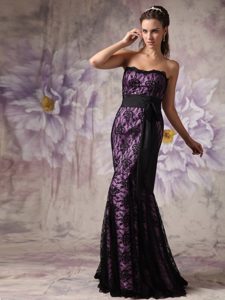 Brand New Purple and Black Mermaid Strapless Prom Evening Dresses with Lace