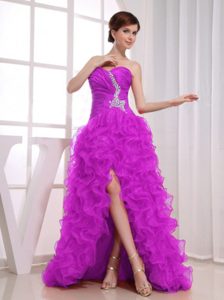 Attractive Beaded Sweetheart High-low Prom Dresses with Ruffles for Cheap