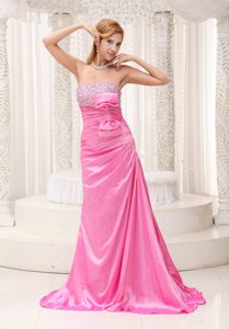 Pink Beaded and Ruched Lace-up Taffeta Charming Prom Dresses for Girls