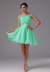 One Shoulder Apple Green Gorgeous Short Prom Cocktail Dress with Ruches