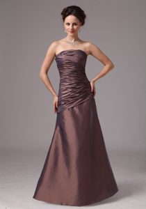 Memorable Brown Ruched Zipper-up Taffeta Prom Bridesmaid Dress for Fall
