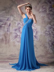 Princess One Shoulder Blue 2013 Popular Prom Party Dress with Brush Train