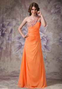 Discount Beaded One Shoulder Long Prom Celebrity Dress in Orange