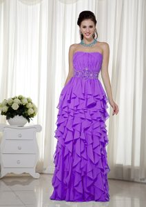 Magnificent Strapless Beaded Chiffon Prom Gown Dress in Purple under 200