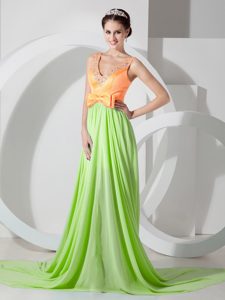 Spring Green and Orange V-neck Bowknot Charming Prom Dresses for Ladies