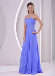 Dressy Sweetheart Beaded and Ruched Chiffon Blue Prom Dress for Women