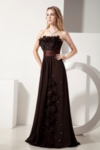 Strapless Chiffon Unique Long Prom Bridesmaid Dress in Brown
