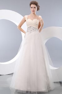 White Beaded and Ruched Impressive Prom Celebrity Dress with Straps