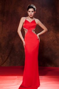 Attractive Red Spaghetti Zipper-up Chiffon Prom Graduation Dress under 200