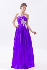 Fashionable Purple Appliqued and Ruched Long Prom Dress for Ladies