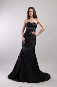 Black Mermaid Lace-up Taffeta Dressy Prom Formal Dress with Court Train