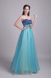 Impressive Princess Sweetheart Baby Blue Prom Pageant Dresses with Flower
