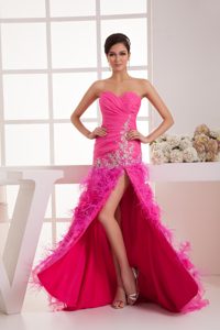 Memorable Sweetheart Hop Pink High Slit Ruched Prom Dresses for Women