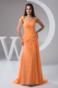 Unique Chiffon Zipper-up Spring Prom Evening Dresses in Orange