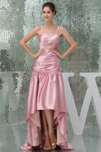 Spaghetti Ruched High-low Taffeta 2012 Discount Prom Court Dresses in Pink