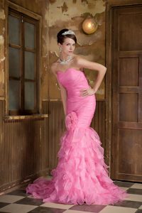 Gorgeous Mermaid Sweetheart Ruffled Prom Graduation Dress in Rose Pink