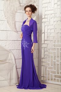 One Shoulder Purple Ruched Prom Dress with Appliques and Jacket