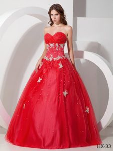 Well-packaged Sweetheart Tulle Quince Dress with Appliques and Beading
