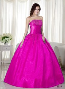 Uptown Strapless Taffeta Beading Lace-up Quinceanera Dresses in Fuchsia