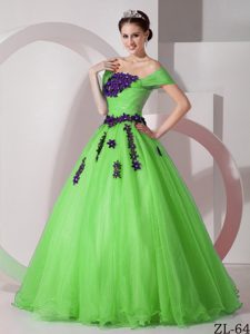 Off The Shoulder Up-to-date Quinceanera Dress in Organza with Appliques