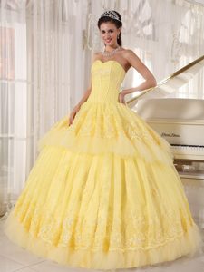 Tony Yellow Sweetheart Organza Appliqued Quinceanera Dresses Gowns