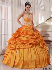 Poised Sweetheart Quinceaneras Dress in Taffeta with Appliques in Orange