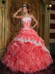 Extravagant Quinceanera Dresses with Ruffles in Watermelon Red