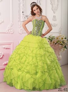 Sweetheart Long Quinceaneras Gowns in Yellow Green in Organza