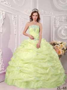 Ball Gown Strapless Graceful Organza Quinceanera Dress in Yellow Green